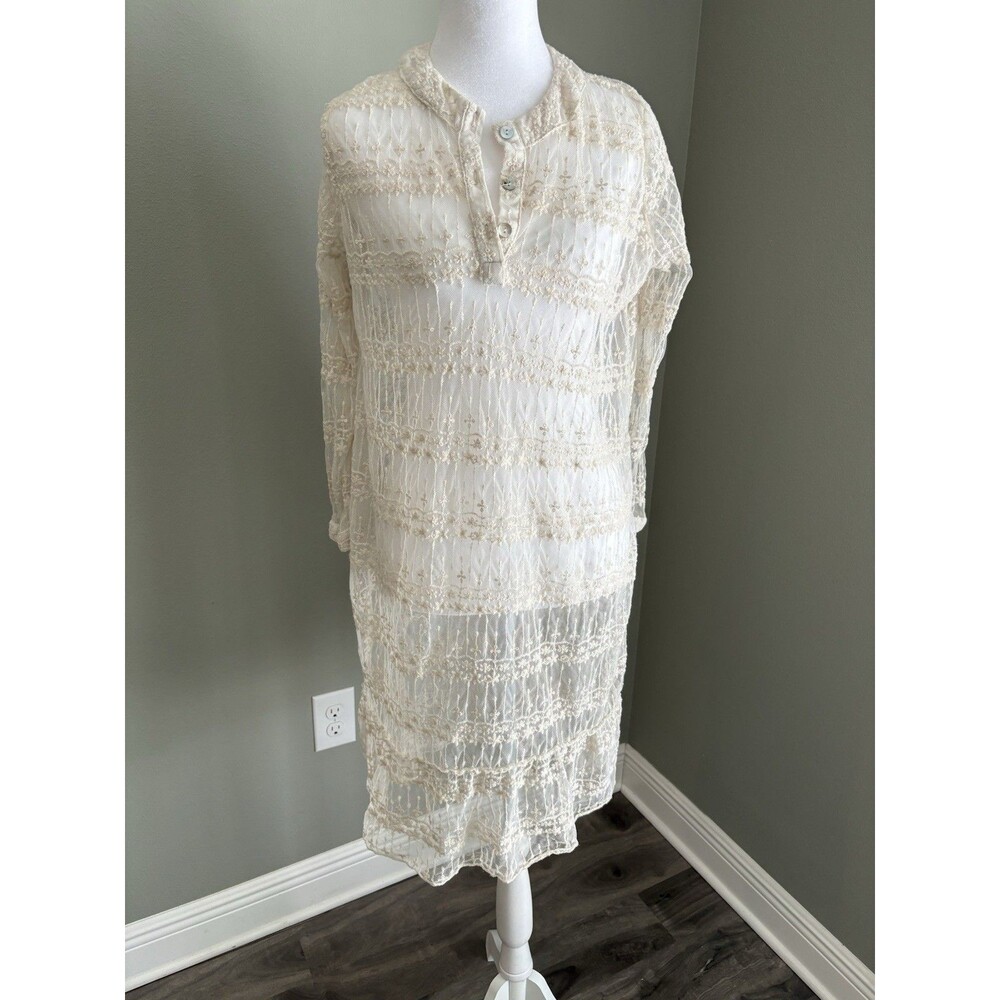 POL Lace Embroidered Beige Sheer Swimsuit coverup‎ Size S